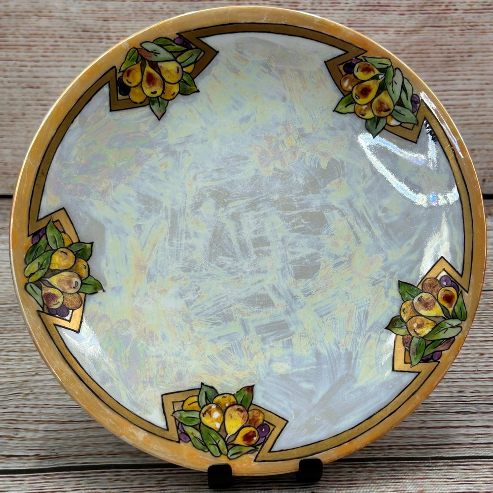 Jean Pouyat Limoges France‎ Art Deco Iridescent Luster Plate Pears Grapes 8.5 in